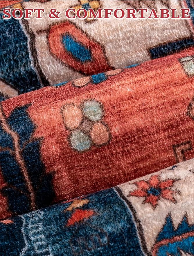 SERISSA Runner Rug for Hallways, 3x10 Washable Non Slip Kitchen Runner Rug, Long Boho Rug Vintage Rust Hallway Stair Ultra Soft Print Floor Carpet for Bedroom Bathroom Laundry Room