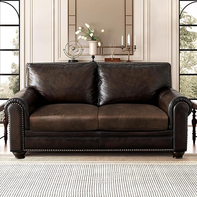 Leather Look Couch Cushion Covers Sofa Seat Slipcovers Sets Couches Furniture Protector for Sectional Armchair Loveseat Pets Kids Stretch Spandex Fabric (2 Cushion Loveseat, Brown)