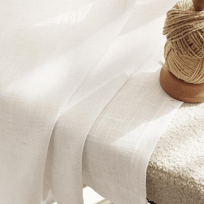 96 inch Long Linen Curtains 2 Panels for Living Room Back Tab Cream Ivory Light Filtering Semi Sheer Curtain 96 inches Long Boho Farmhouse Linen Drapes Floor to Ceiling Length 8 FT 42x96
