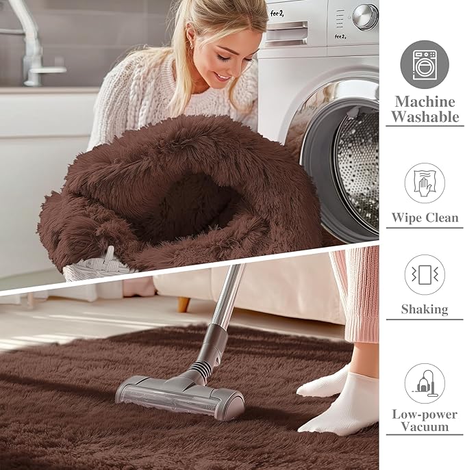 OLANLY 2x8 Machine Washable Runner Rugs for Hallway, Soft Fluffy Shaggy Bedside Rugs for Bedroom, Living Room, Indoor Floor Carpet for Kids Girls and Boys, Nursery Rooms, Home Decor Aesthetic, Coffee