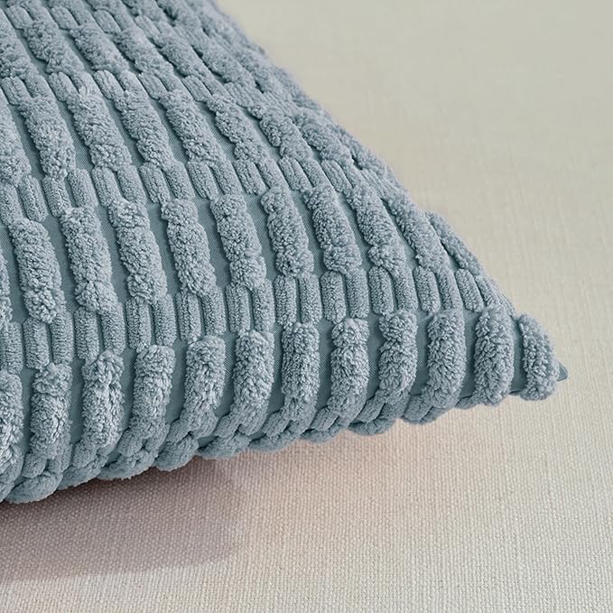 Fancy Homi 4 Packs Boho Light Blue Decorative Throw Pillow Covers 12x20 Inch for Couch Bed Sofa, Rustic Modern Farmhouse Home Decor, Soft Plush Corduroy Cute Rectangle Cushion Case 30x50 cm