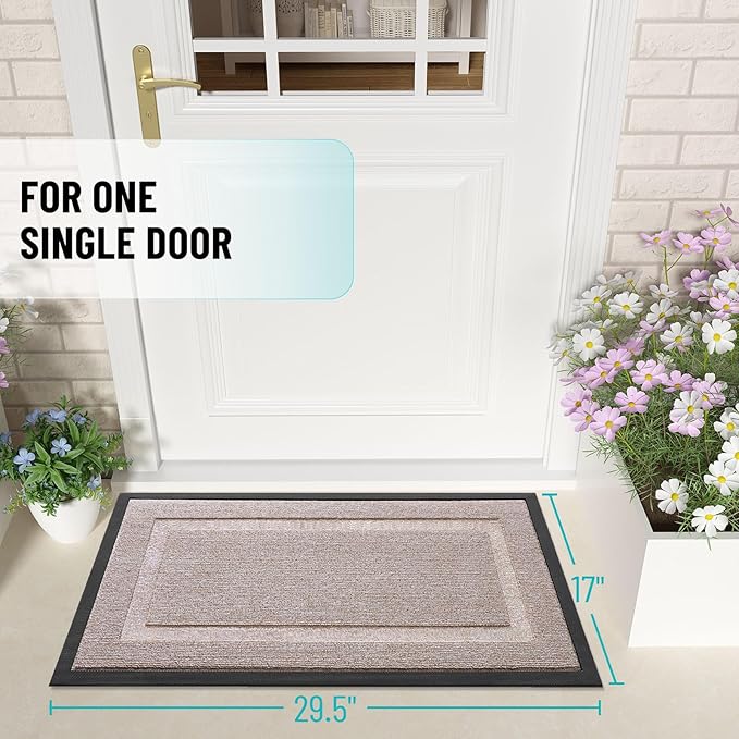 OLANLY Front Door Mat Indoor Outdoor Entrance, Waterproof All-Season, All-Weather Doormat, Sturdy Natural Rubber, Low Profile, Easy Clean Patio Porch Entryway Mat, 47x17, Camel