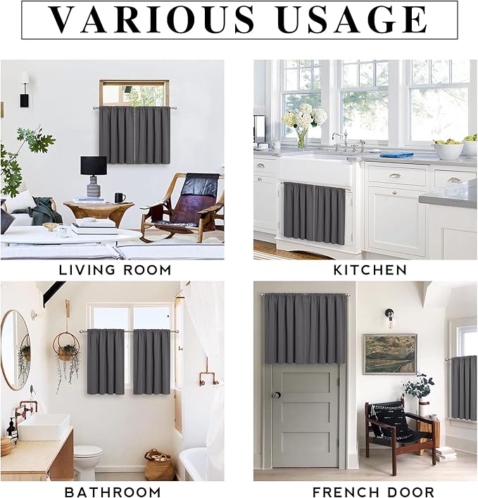RYB HOME Blackout Curtains for Bedroom Living Room 63 inches Long, Thermal Insulated Privacy Rod Pocket Drapes for Nursery Office Home Theater, Width 34 by Length 63, Grey, 2 Panels