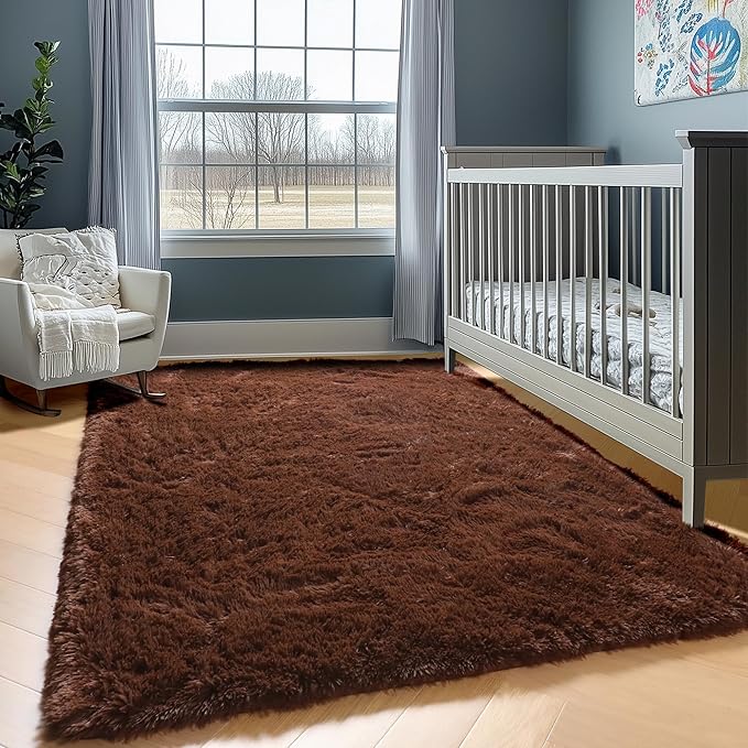 ONASAR Brown Area Rugs for Bedroom Living Room, Fluffy 4x6 Indoor Bedside Floor Throw Rug, Soft Plush Shaggy Carpet for Nursery Kids Girls Boys Teen Dorm Home Office Decor Aesthetic