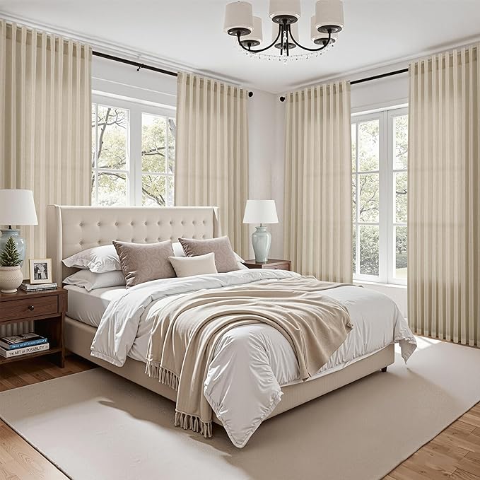 Nanspring Eggshell Beige Curtains 63 Inch Length for Living Room Linen Blend Luxury Light Filtering Semi Sheer Curtain Back Tab Rustic Decor Neutral Elegant Drapes for Bedroom Office 52x63, 2 Panels