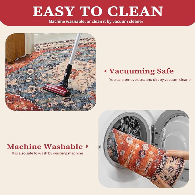 SERISSA 5x8 Area Rugs for Living Room, Large Washable Non-Slip Boho Rug, Ultra Soft Vintage Tribal Oriental Print Distressed Carpet for Bedroom Dining Room Dorm Office Home Decor
