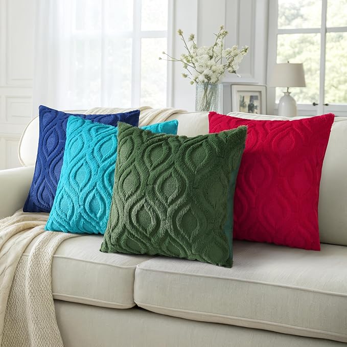decorUhome Summer Throw Pillow Covers 26x26 Inch Set of 2, Soft Plush Faux Wool Teal Solid Couch Pillow Covers, Accent Euro Sham Farmhouse Neutral Square Pillow Cases for Sofa Bed Living Room
