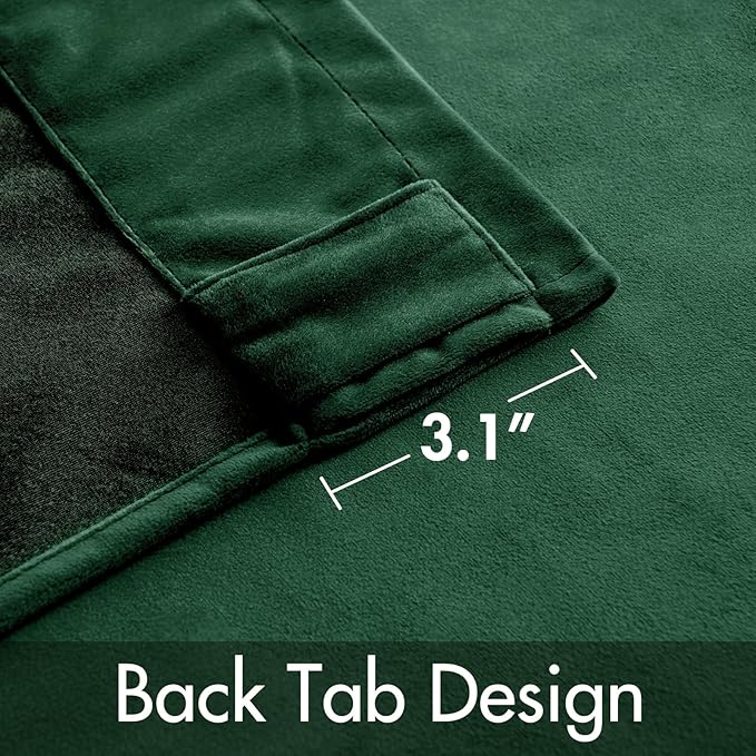 MIULEE Velvet Curtains 108 inches - Luxury Christmas Blackout Curtains for Bedroom Living Room Thermal Insulated Super Soft Window Drapes Back Tab, Hunter Green, W52 x L108 inches, 2 Panels
