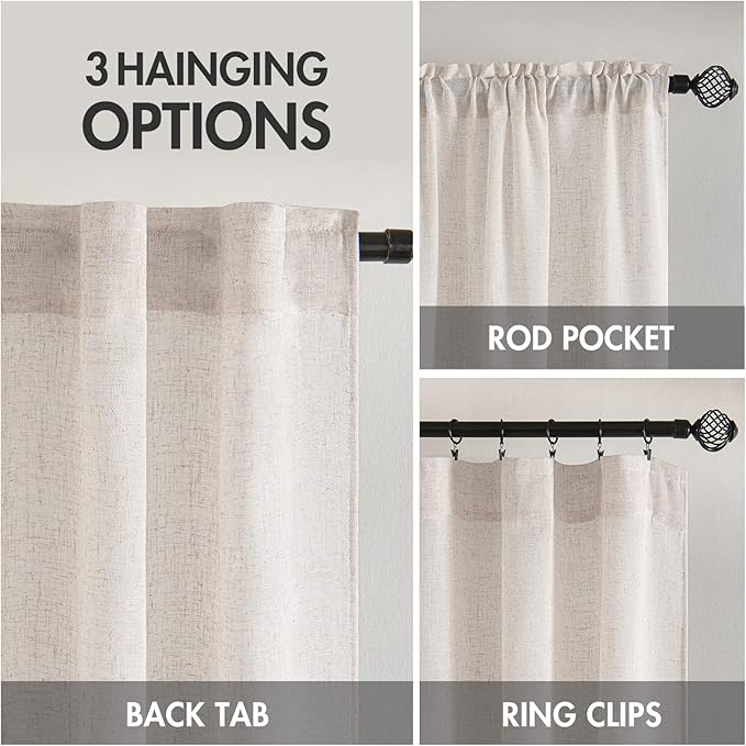 MIULEE White Linen Curtains 84 Inch Length 2 Panels for Bedroom Living Room, Soft Thick Linen Textured Natural Window Drapes Semi Sheer Light Filtering Back Tab Rod Pocket Burlap Look Decor