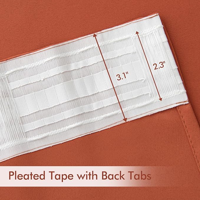 MIULEE Back Tab Burnt Orange Blackout Curtains 120 Inch Long 2 Panels Set for Living Room Bedroom Privacy, Fall Terracotta Rod Pocket/Pinch Pleated Extra Long Room Darkening Light Blocking Drapes