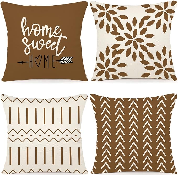 YCOLL Pillow Covers 18x18 Set of 4, Modern Sofa Throw Pillow Cover, Decorative Outdoor Linen Fabric Pillow Case for Couch Bed Car 45x45cm