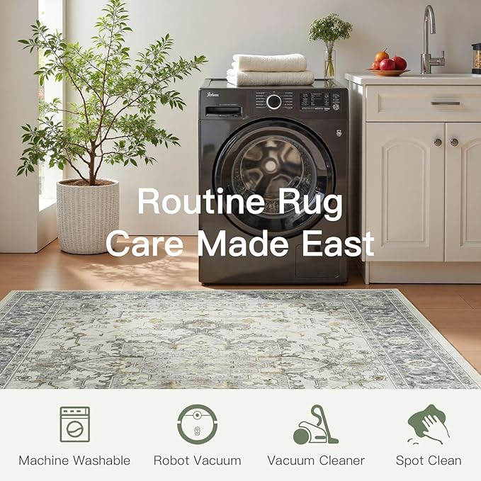 Lofus 2x3 Washable Rug for Entryway Bathroom, Non Slip Kitchen Mats for Floor, Vintage Soft Door Mat Indoor Entrance, Small Area Rugs, Farmhouse Carpet for Entry Living Room Bedroom, Taupe Grey