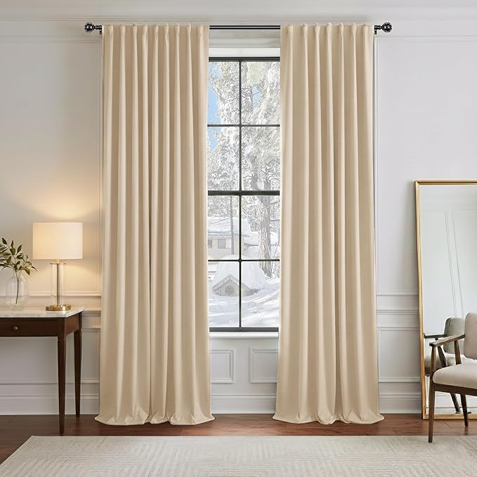 PONY DANCE Black Out Curtains 84 inch Long 2 Panels Burg for Living Room - Beige Window Treatments Room Darkening Curtains Back Tab/Rod Pocket Drapery for Bedroom, 52 Inches Wide, Set of 2, Beige