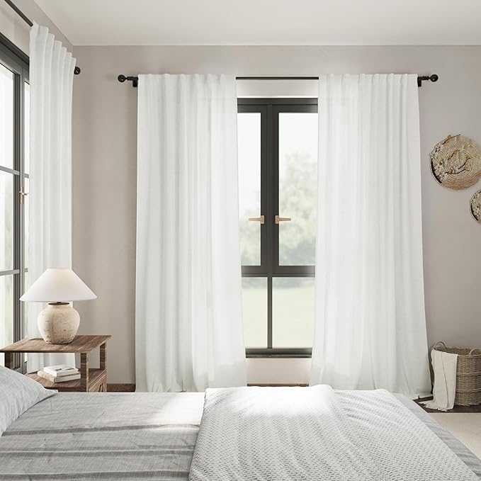 Nanspring Ivory Linen Curtains for Living Room 2 Panels Set Extra Long Back Tab Light Filtering Semi Sheer Curtain Drapes for Bedroom Neutral Farmhouse Ceiling to Floor for Large Window 52x100
