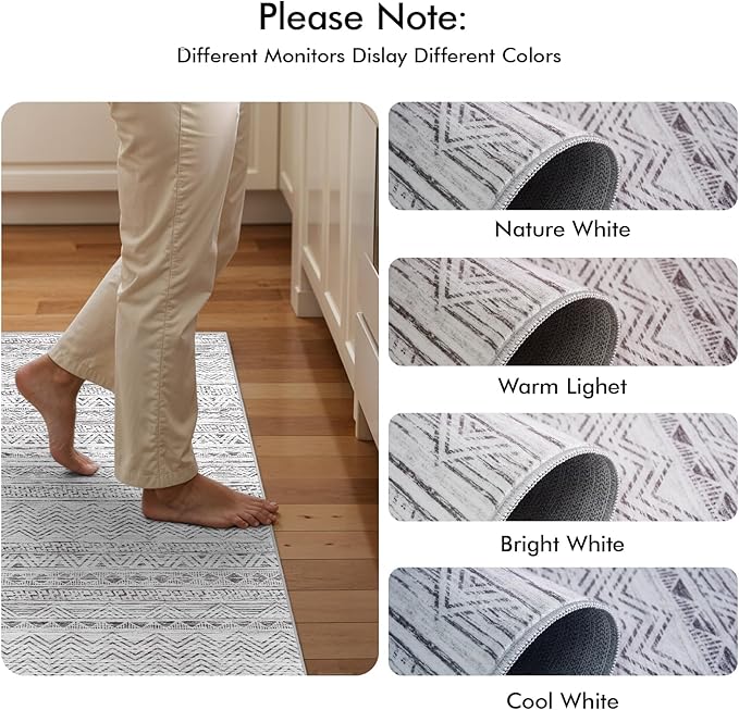 3x4 Washable Entryway Area Rug: Moroccan Small Runner Rug for Hallway Soft Modern Non Slip Door Mat with Rubber Backing Low Pile Thin Floor Carpet for Kitchen Bathroom Bedroom Indoor 3x4 Grey