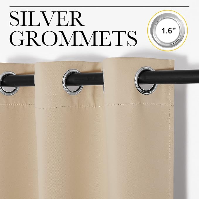 NICETOWN Blackout Curtain Panels for Bedroom, 2 Panels, W52 x L60-inch, Biscotti Beige, Thermal Insulated Grommet Top Blackout Draperies and Drapes for Basement