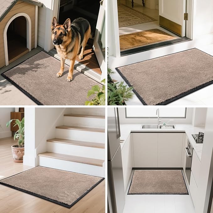 Mibao Dirt Trapper Door Mat for Indoor Outdoor, Waterproof All-Season, All-Weather Doormat, Heavy Duty Non-Slip Entrance Rug, Low Profile Absorbent Entrance Mat Carpet, 72" x 24", Beige