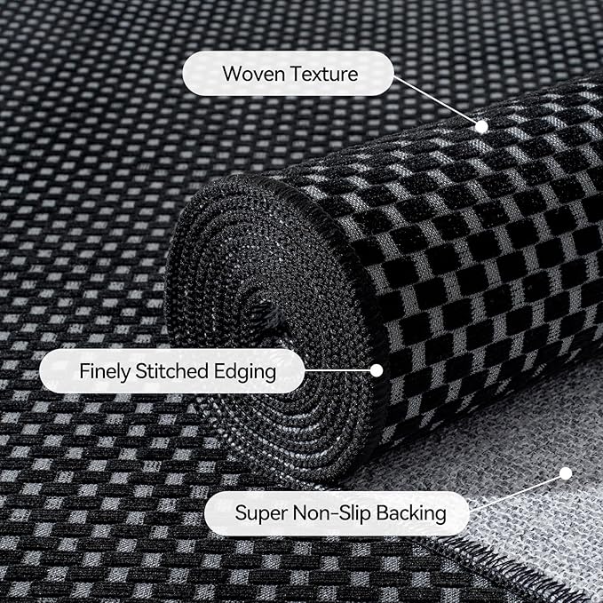 YDKGL 2x8 ft Runners for Hallways Extra Long Woven Washable Kitchen Runner Mat Rugs Non Slip, Soft Entryway Laundry Hall Floor Runner Carpet for Bedroom Hallway Living Room, Black