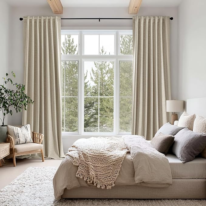 MIULEE 100% Blackout Linen Curtains for Bedroom, Cobblestone Solid Luxury Decor Thermal Insulation Room Darkening Drapes for Living Room Nursery Back Tab Rod Pocket 42 x 84 Inches, 2 Panels