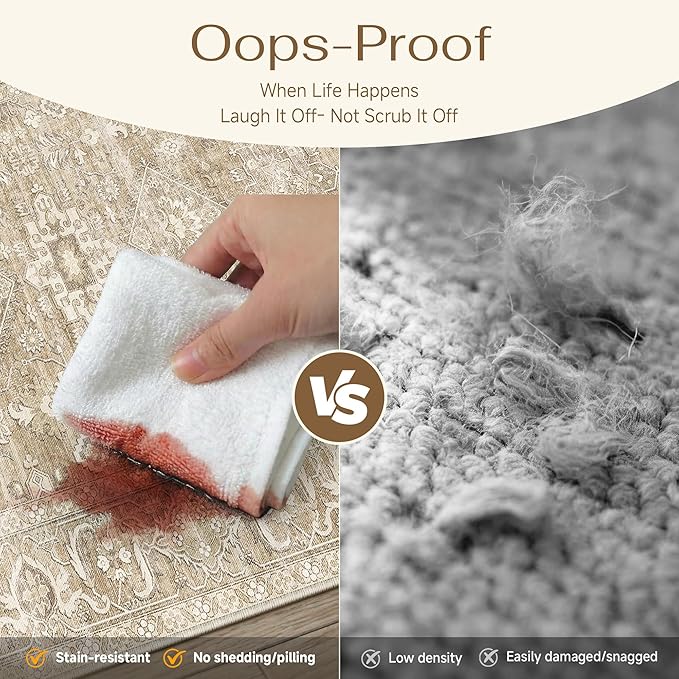 2x6 Washable Runner Rug for Hallway Kitchen Vintage Beige Non Slip Low Pile Carpet Traditional Retro Soft Throw Rug for Bathroom Bedroom Entryway Indoor Entrance