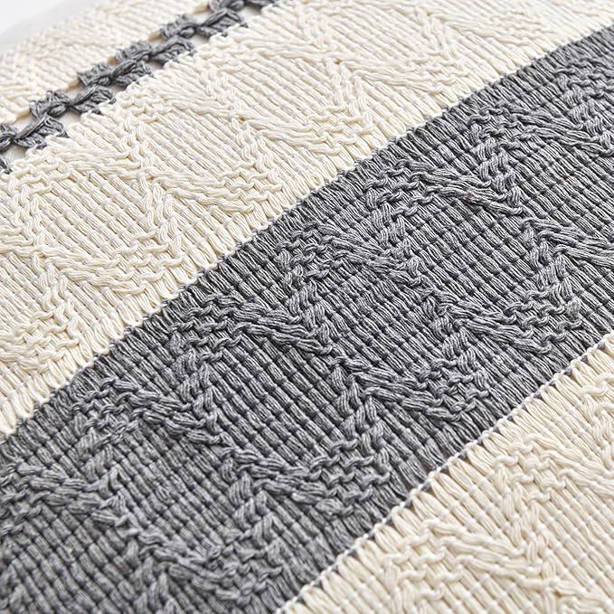 Fancy Homi Set of 1 Neutral Grey Farmhouse Long Lumbar Decorative Throw Pillow Covers 16x24 Inch for Couch Bed Chair, Vintage Country Rustic Retro Room Decor, Soft Thick Cotton Rectangle Cushion Case