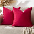 GIGIZAZA Decorative Throw Pillow Covers 16x16,Set of 2 Red Square Couch Pillow Covers,Velvet Sofa Boho Cushion Pillows