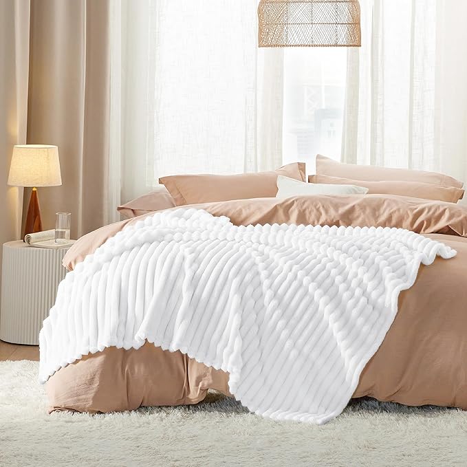 Bedsure GentleSoft Twin Fleece Blanket for Couch - Cozy Soft Blankets for Women, Cute Small Throws for Girls, Bright White, 60x80 Inches