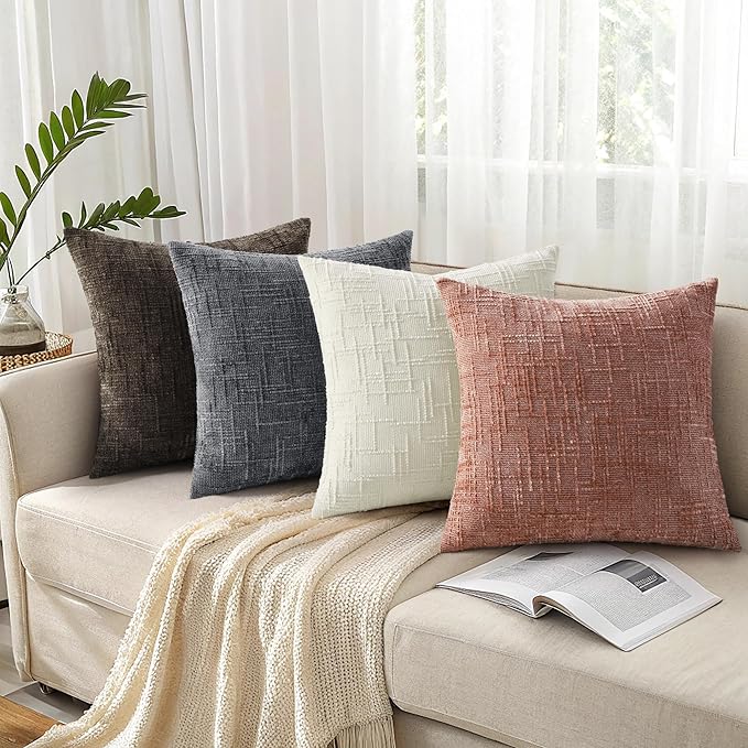 decorUhome Summer Pink Chenille Throw Pillow Covers 20x20 Set of 2 Textured Soft Cozy Slubby Couch Pillow Covers Modern Farmhouse Boho Decorative Pillow Cases for Bed Sofa Living Room