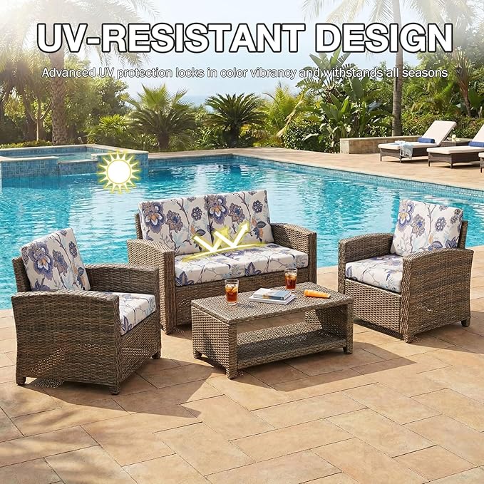hyha 8Pcs Patio Cushion Covers, Stretch Outdoor Couch Cushion Covers, Washable Outdoor Chair/Sofa Slipcovers for Patio Furniture Cushions Protector with Elastic Bottom(Vintage Flower,Cover Only)