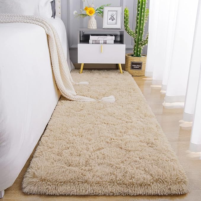 Chicrug Soft Runner Rugs for Bedroom Living Room Plush Fluffy Rug 2x5 Feet, Shag Furry Area Rug Carpet Non Shedding for Nursery Children Kids Girls Room Home Decorative, Camel