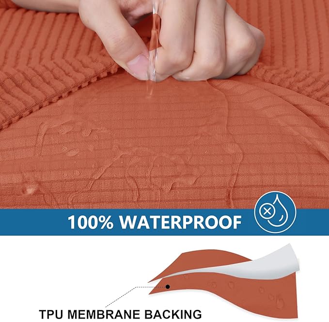 hyha Waterproof Couch Cushion Covers for Pets, Non Slip Sofa Seat Cover for Dogs Washable, Soft Thick Stretch Jacquard Fabric, Sofa Slipcovers with Elastic Bottom (3 Pieces, Rust)