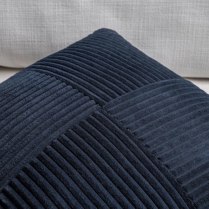 Fancy Homi 2 Packs Navy Blue Lumbar Decorative Throw Pillow Covers 14x22 Inch for Living Room Couch, Rustic Farmhouse Boho Home Decor, Soft Striped Corduroy Rectangle Accent Cushion Case 35x55 cm