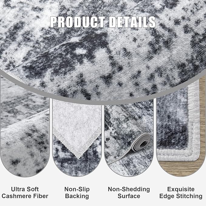 10x14 Area Rug Living Room Rug: Washable Modern Abstract Soft Thin Rug Indoor Floor No Slip Stain Resistant Carpet for Bedroom Dining Room Farmhouse Nursery Home Office - Dark-Black