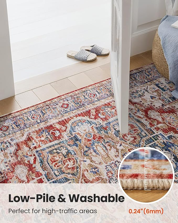 AMADA HOMEFURNISHING 2x6 Washable Runner Rug, Low-Profile Kitchen Rugs with Non-Slip Backing & Durable Edge Binding, Vintage Entryway Runner Rug for Bedroom & Hallway