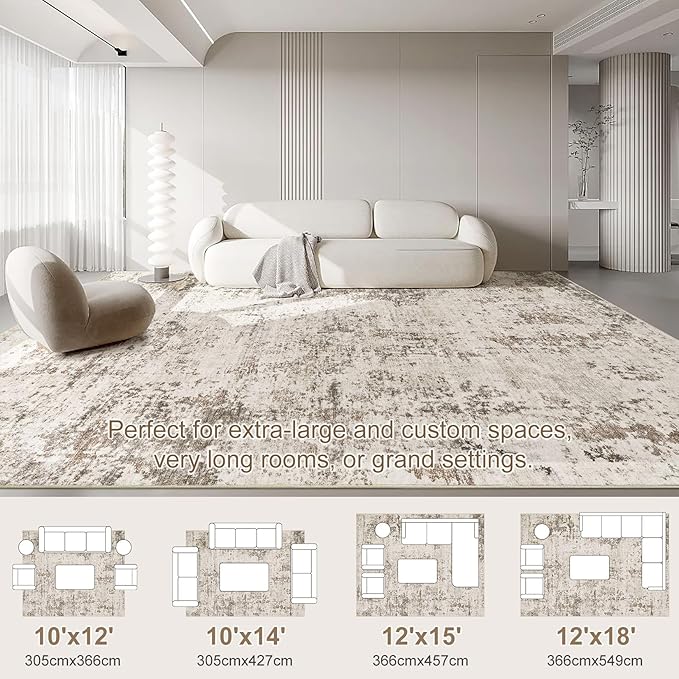 UERMEI 10x12 Area Rug Living Room Rugs - Washable Neutral Modern Abstract Soft Thin Large Rug Indoor Floor No Slip Rug Carpet for Bedroom Under Dining Table Home Office Decor - Dark Brown