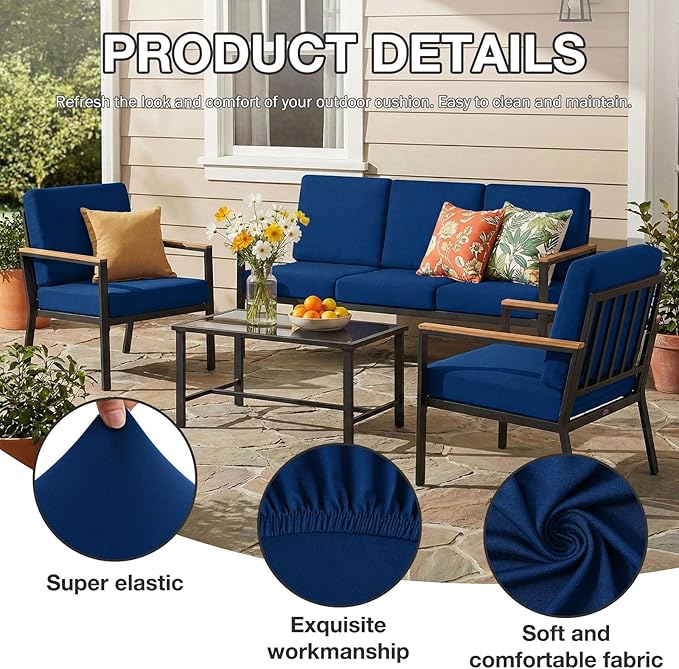 hyha 12Pcs Patio Cushion Covers, Stretch Outdoor Couch Cushion Covers Replacement, Washable Outdoor Chair/Sofa Slipcovers for Patio Furniture Cushions Protector with Elastic Bottom(Navy,Cover Only)