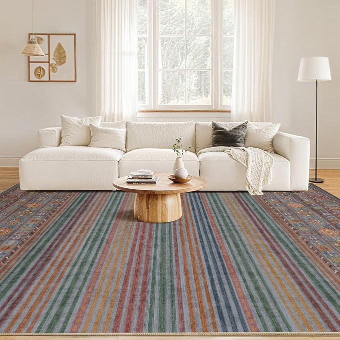 Nakagishi 5X7 Area Rugs Living Room: Washable Large Vintage Rug Neutral Non-Slip Soft Stain Resistant Indoor Carpet for Bedroom Nursery Dining Room Office Playroom - Multi Color