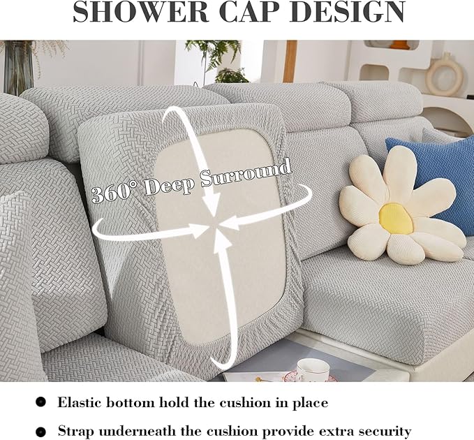 Couch Covers for 2 Cushion Sofa Pet Friendly Couch Cushion Covers Universal Sofa Covers Washable Stretch Slipcovers for Sectional Sofa (Texture Light Gray,Large Double Seat Cover)