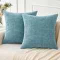MIULEE Pack of 2 Couch Throw Pillow Covers 18x18 Inch Soft Smoke Blue Chenille Pillow Covers for Sofa Living Room Solid Dyed Pillow Cases