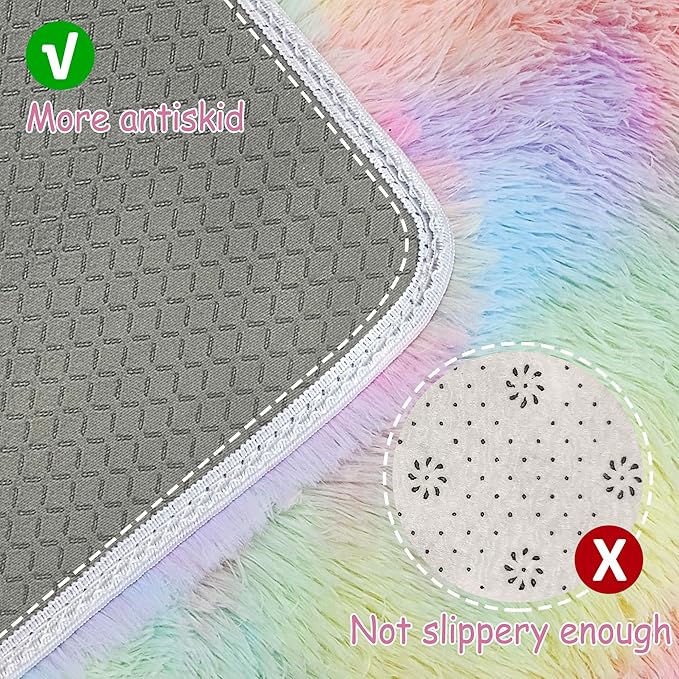 Fluffy Rainbow Colorful Area Rug for Living Room 6x9 Kawaii Tie Dye Rug Fuzzy Indoor Floor Unicorn Rug for Bedroom Girls Kids Nursery Baby Princess Room Dorm Home Decor Aesthetic Carpets