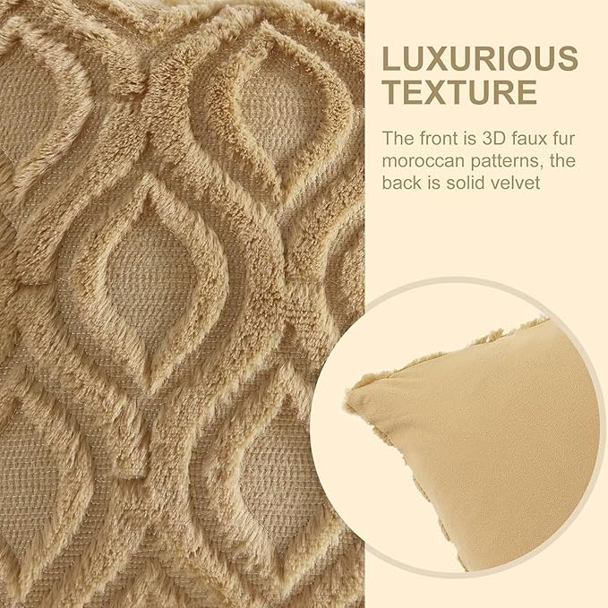 decorUhome Throw Pillow Covers 18x18 Inch Set of 2, Soft Plush Faux Wool Khaki Solid Couch Pillow Covers, Accent Farmhouse Neutral Square Pillow Cases for Sofa Bed Living Room
