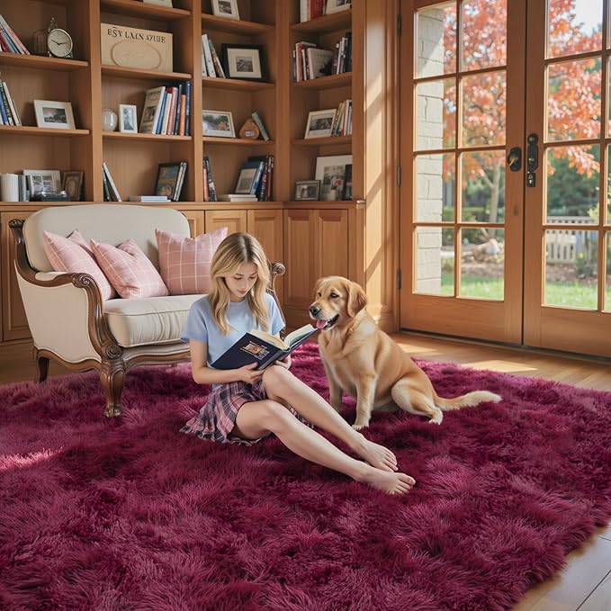 Rugs for Living Room 6x9, Alfombras para Salas Shag Large Plush Soft Area Rug, Shaggy Carpets for Bedroom, Kids Boys Girls Home Decor Aesthetic(Burgundy, 6 x 9)