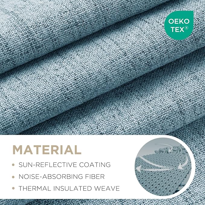 Joydeco Blackout Curtains for Bedroom - 100% Light Blocking 2 Panels Sky Blue Drapes 42" W x 84" L, Thermal Insulated Room Darkening Curtains, Linen Textured for Living Room, Rod Pocket & Back Tabs