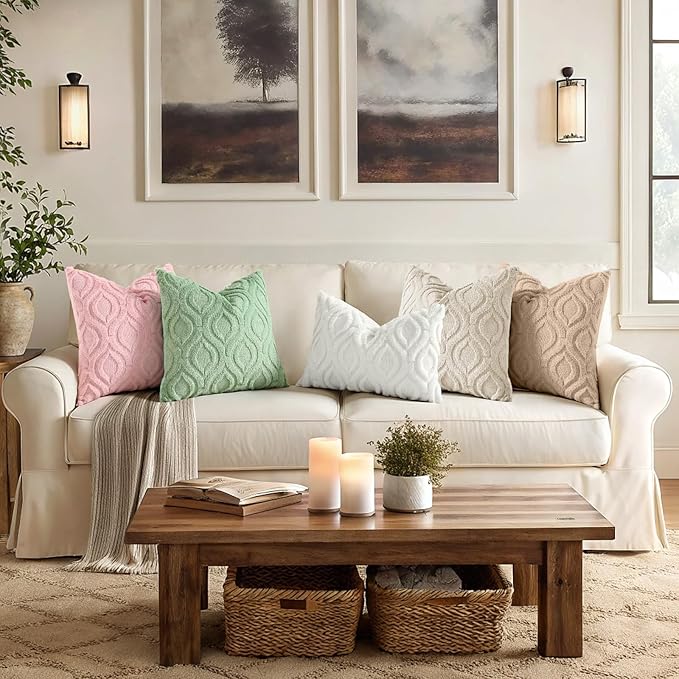 decorUhome Throw Pillow Covers 26x26 Inch Set of 2, Soft Plush Faux Wool Pink Solid Couch Pillow Covers, Accent Euro Sham Farmhouse Neutral Square Pillow Cases for Sofa Bed Living Room