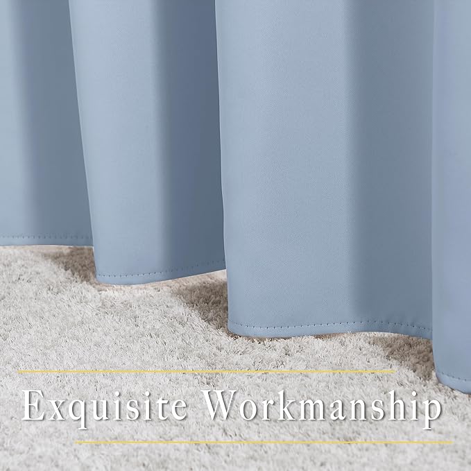 NICETOWN Blackout Vintage Blue Curtains for Bedroom, Energy Saving Thermal Insulated Sound Dampening Window Curtains Grommet Room Darkening for Living Room, 2 Panels, W52 x L90