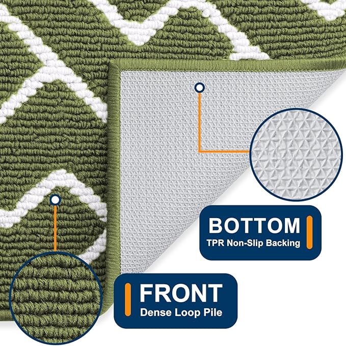OLANLY Front Door Mat, Non-Slip Rubber Backing, Dirt Resistant and Absorbent, Washable, Easy to Clean Low-Profile Indoor Doormat for Back Door, Entryway, Inside Entrance, 40x32, Green