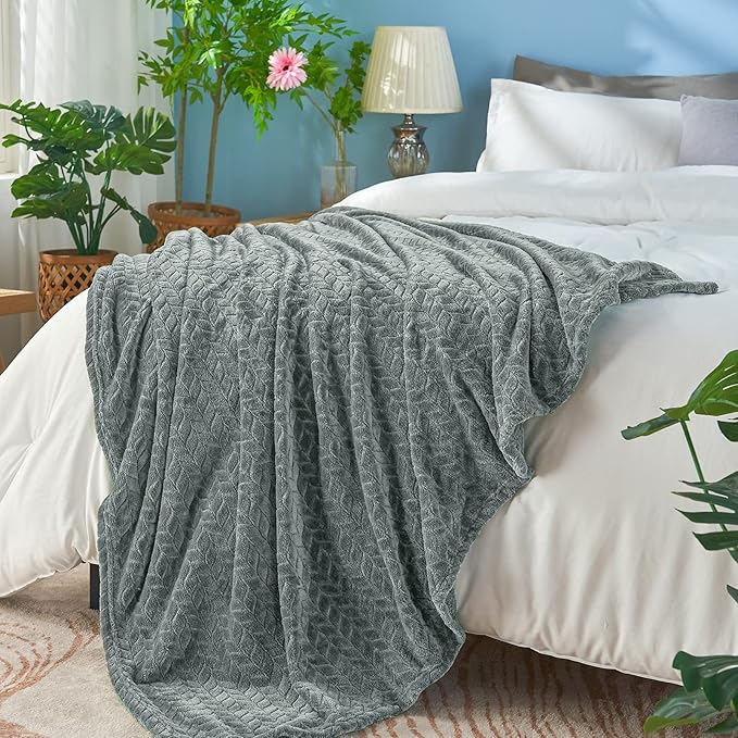 inhand Grey Leaves Pattern Throw Blanket for Couch, Super Soft Flannel Cozy Lightweight Fuzzy Blankets for Women, 50 x 60 Inches