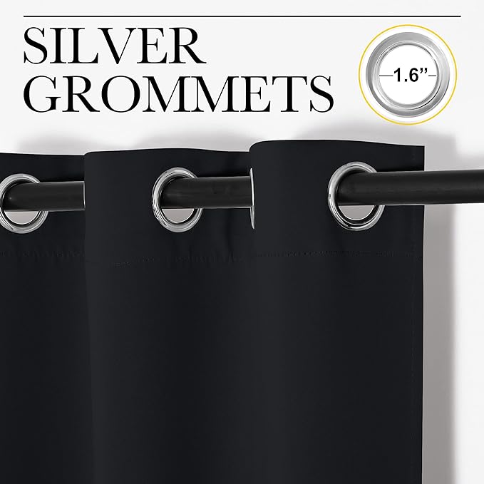 NICETOWN Patio Blackout Long Curtain Shades, 2 Panels, 55 inches x 120 inches, Black, Summer Home Decoration Thermal Insulated Grommet Blackout Draperies/Drapes for Kitchen