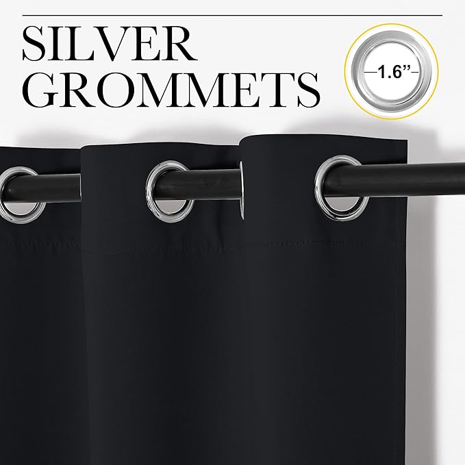 NICETOWN Blackout Draperies Window Curtain Panels, Autumn/Winter Thermal Insulated Solid Grommet Blackout Curtains/Drapes for Cafe (Set of 2, 34 inches by 84 inches, Black)