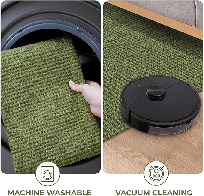 KOZYFLY Long Runners for Hallways 2x12 ft Washable Kitchen Runner Non Slip Rubber Backed Hallway Rugs Cotton Entryway Runner Rug Floor Carpet for Indoor Hall, Kitchen, Bright Green/Earthy Green